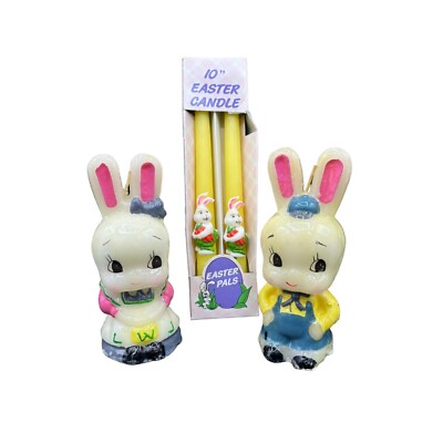 Vintage Easter Bunny Rabbit Candle Lot 10'' Tapers 6.25'' figural