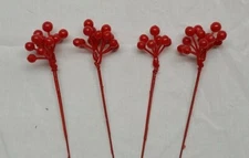 Vintage Christmas Red Sprig Stem Berry Pick Holly Spray Tree Decoration Ornament
