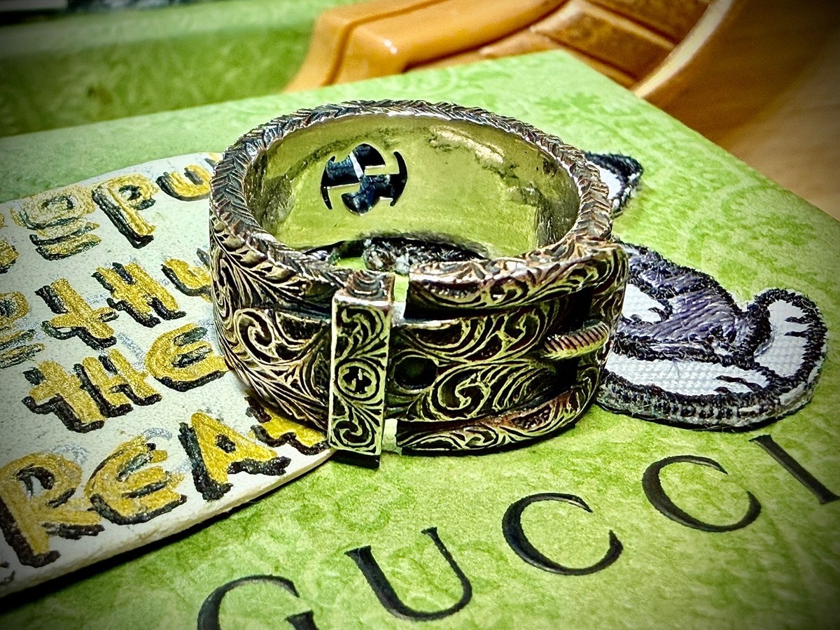 Gucci Garden Belt Ring 925 Sterling Silver 12mm Sz 19 IT / 8.75 US