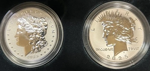 2025-S Reverse Proof $1 Morgan and Peace Silver Dollars. COA and OGP. $375 Now.