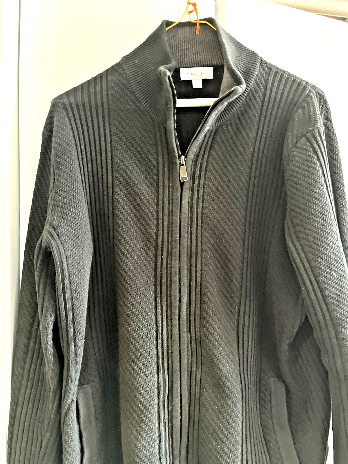 Calvin Klein Men’s Full Zip Sweater Jacket Size Medium, Dark Grey Knit thumbnail 6