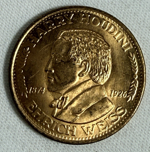 Harry Houdini Bronze Magician Coin Token Medal Handcuffs Ehrich Weiss