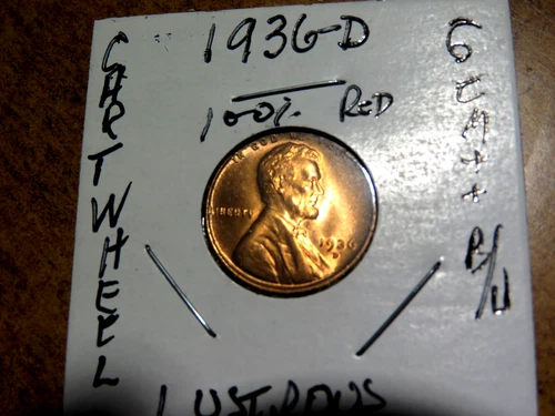 Lustrous+ Cartwheel Gem++ RED Brilliant Uncirculated 1936-D Lincoln Penny L1