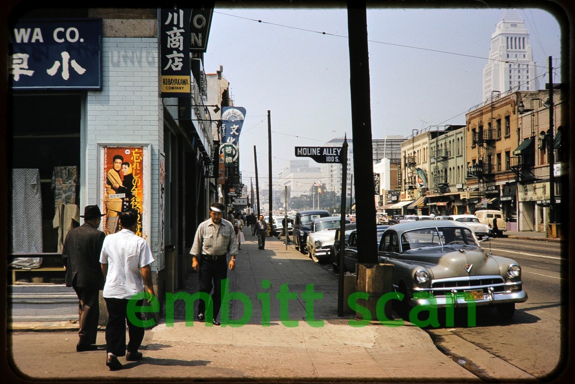 Original Slide, Little Tokyo Los Angeles Street Scene, 1950s