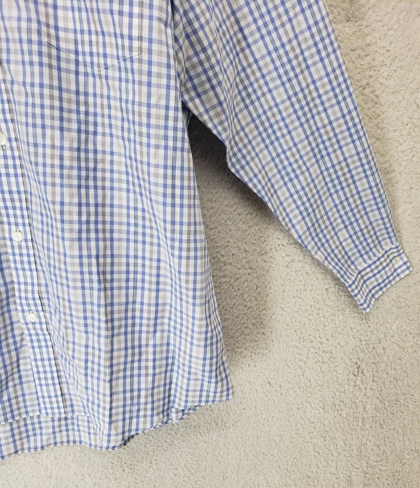 Black Brown 1826 Shirt Mens 17.5 35 Blue White Plaid Classic Fit Non Iron Cotton - Image 4 of 4