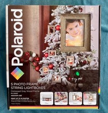 Polaroid 5 Photo Frame String Lightboxes-Distressed GRAY Wood Frame, Sealed New