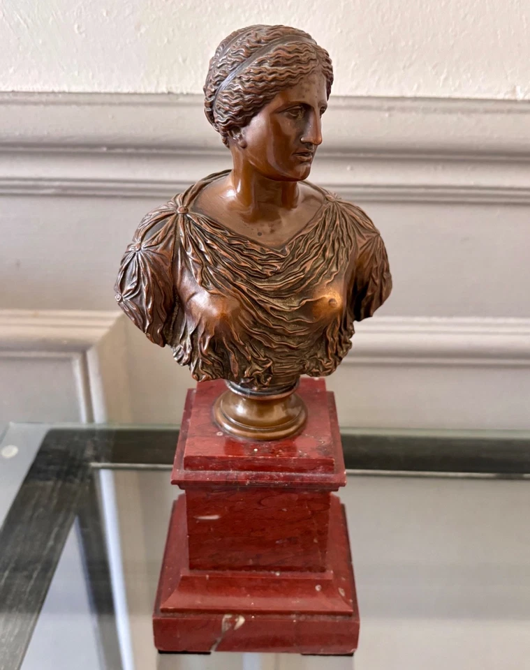 Buste bronze ancien Barbedienne Fondeur signé XIXe socle marbre rouge - Photo 1/4