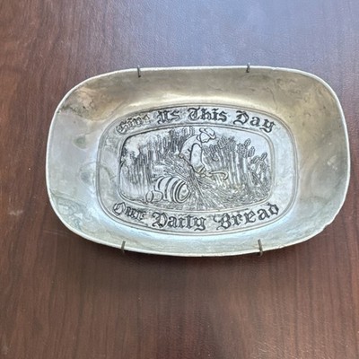 Engraved Silver Metal Rectangle Serving Tray ''Give Us This Day Our Daily Bread''