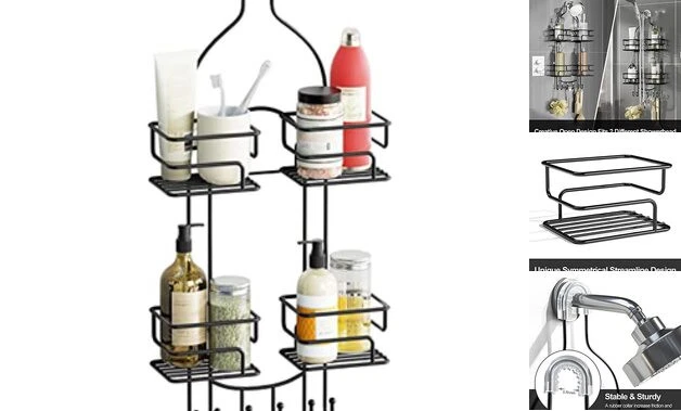 Shower Caddy Hanging Over Head, Bathroom Shower Organizer Shower Rack Black