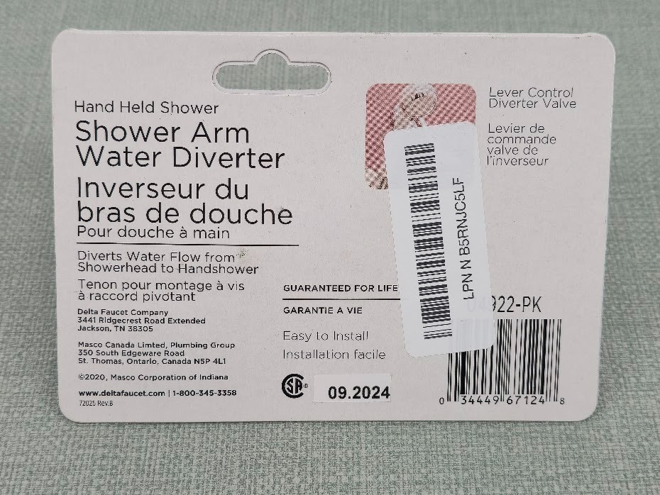 Delta Universal Showering Hand Held Shower Arm Water Diverter U4922-PK