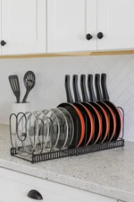 Pot and Pan Organizer Rack for Cabinet, Fully Expanded Size 22.83" W x 7.09" D x