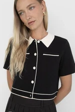 OAK + FORT Women’s HALTER NECK CUT OUT  BUTTON UP contrast trim TEE Size S/P