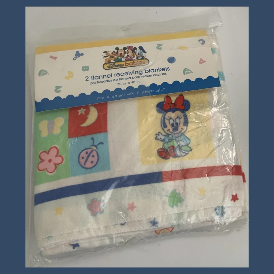 Vtg Disney Babies 2 Flannel Receiving Blankets 30x40” - Little Bedding - NEW! - Image 3 of 4