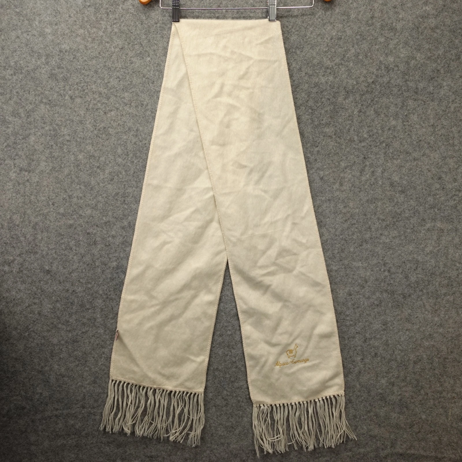 Alpaca Camargo White Scarf Peruvian Wool Winter Fringed Luxury Artisan 8.8x70