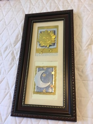 Framed Sun and Moon Wall Art 3D Textured Celestial Wall Dec...
