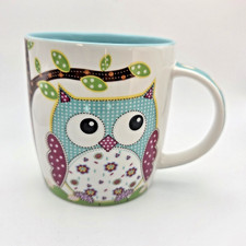 Owl Coffee Mug/Cup Burton  Burton Patchwork Stitched Owl Turquoise/Pink