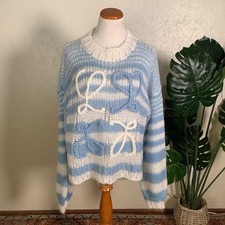 Loewe Anagram Blue/White Striped Mohair-Blend Sweater / Size Small