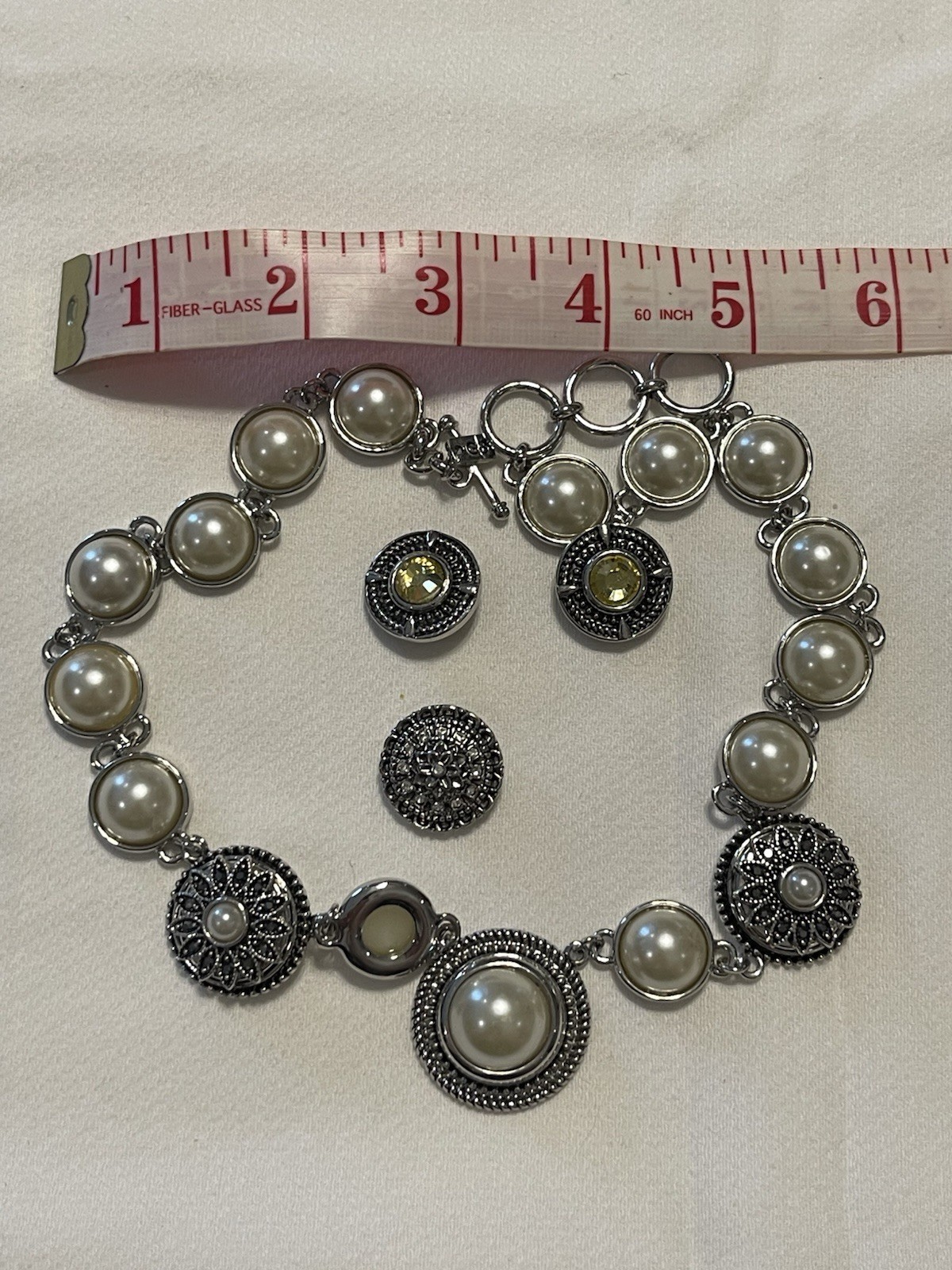 Ginger Snaps Silver Pearl Statement Necklace Snap… - image 1