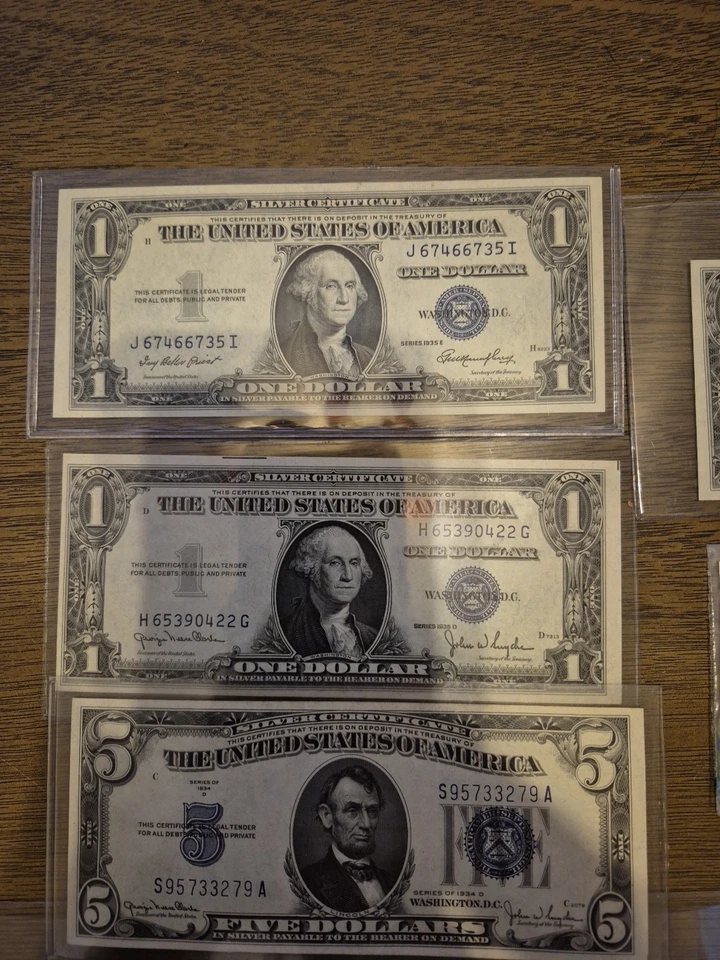 Lote de certificados de plata de los años 30 9 billetes de $1 y 1 billete de $5 Foto 2 de 4