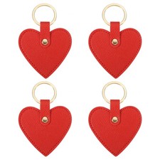 4Pcs Heart Leather Keychains Heart Leather Key Fobs with Key Rings Red