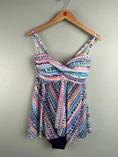 Profile by Gottex NEW Blue Spritz Flyaway Bandeau One Piece Swimsuit Usa Size 14