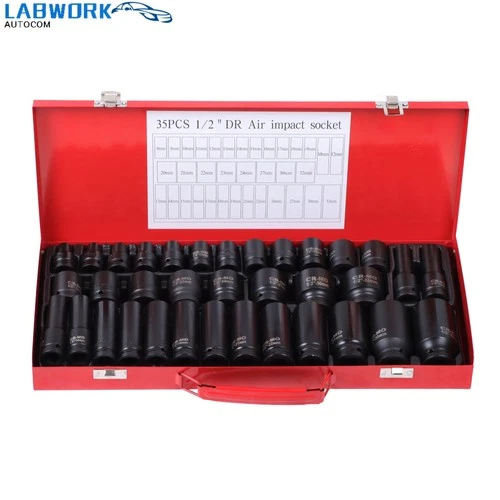 35PCS 1/2" Deep Impact Socket Set Drive 6 Point Metric Garage Tool 8 - 32mm