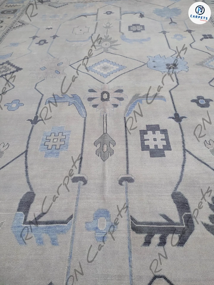 Alfombras Oushak beige alfombras de sala 9x12, 10x14, 12x18 alfombras modernas anudadas a mano Foto 4 de 4