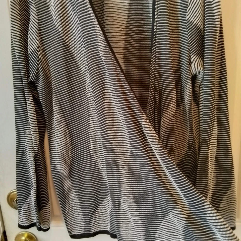 Cárdigan suéter RQT para mujer 1x negro/blanco a rayas L/S nuevo con etiquetas frente abierto MAR300 Foto 4 de 4