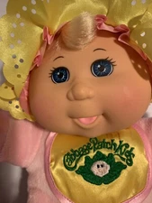 Cabbage Patch Kids Baby Doll Pink Jumpsuit Bib Blue Eyes 12”