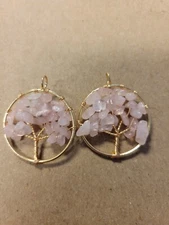 Tree Of Life Round Gold Tone 2 Pendant Wire Wrapped Rose Quartz Tree of Life 