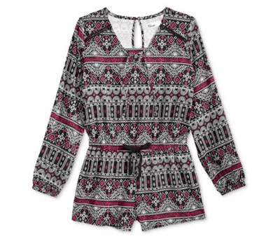 Epic Threads Girls Geo Print Romper Deep Black Long Sleeve Medium NWT