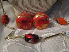 FAB VINTAGE Non-Identical ART GLASS NUGGET BEAD NECKLACE 1" BAR LINKS + EARRINGS
