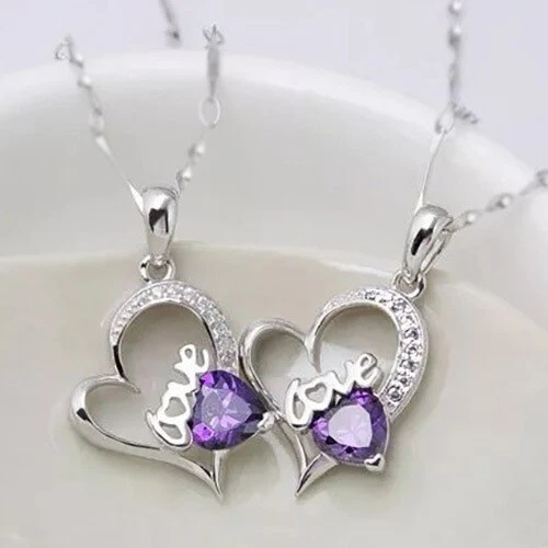 情人节 925 纯银 18 英寸 - 20 英寸女式紫水晶吊坠项链 D350 — 第 4/4 张图片