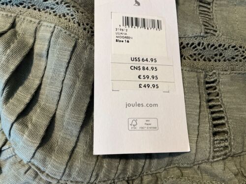 Joules Liliana Mid Green Pin Tuck Detail Top Size 16 - Picture 6 of 6