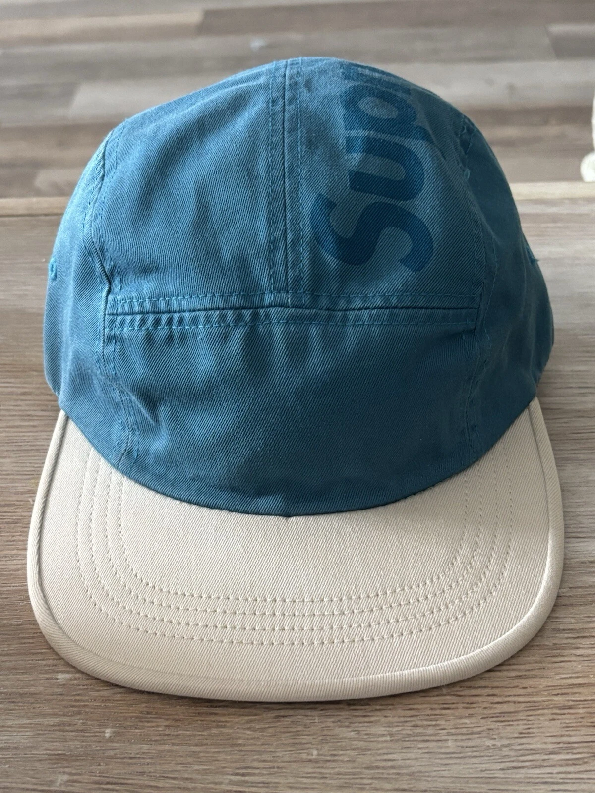 Casquette de camp rayée panneau supérieur Supreme FW16   grand logo   bleu sarcelle / blanc