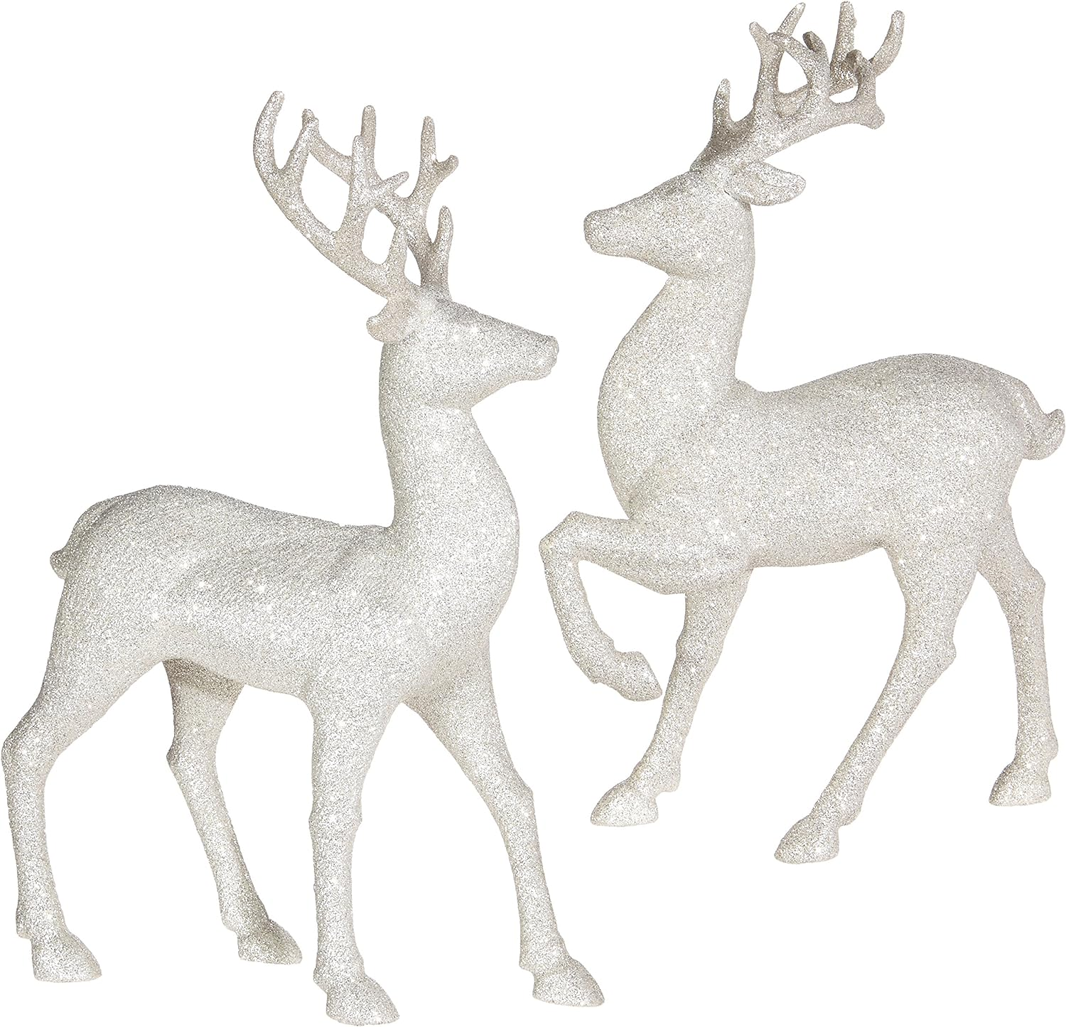 Set of 2 Holiday Reindeer Figures: 12.5 Inches Glitter Reindeer Decor by  (Silve