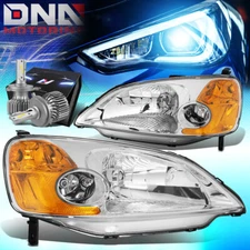 FOR 2001-2003 HONDA CIVIC COUPE/SEDAN HEADLIGHT/LAMP W/LED KIT SLIM STYLE CHROME