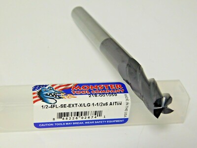Monster Tool Carbide End Mill AlTiN 1/2'' Dia x 6'' OAL 4FL 130º Helix 218-001059