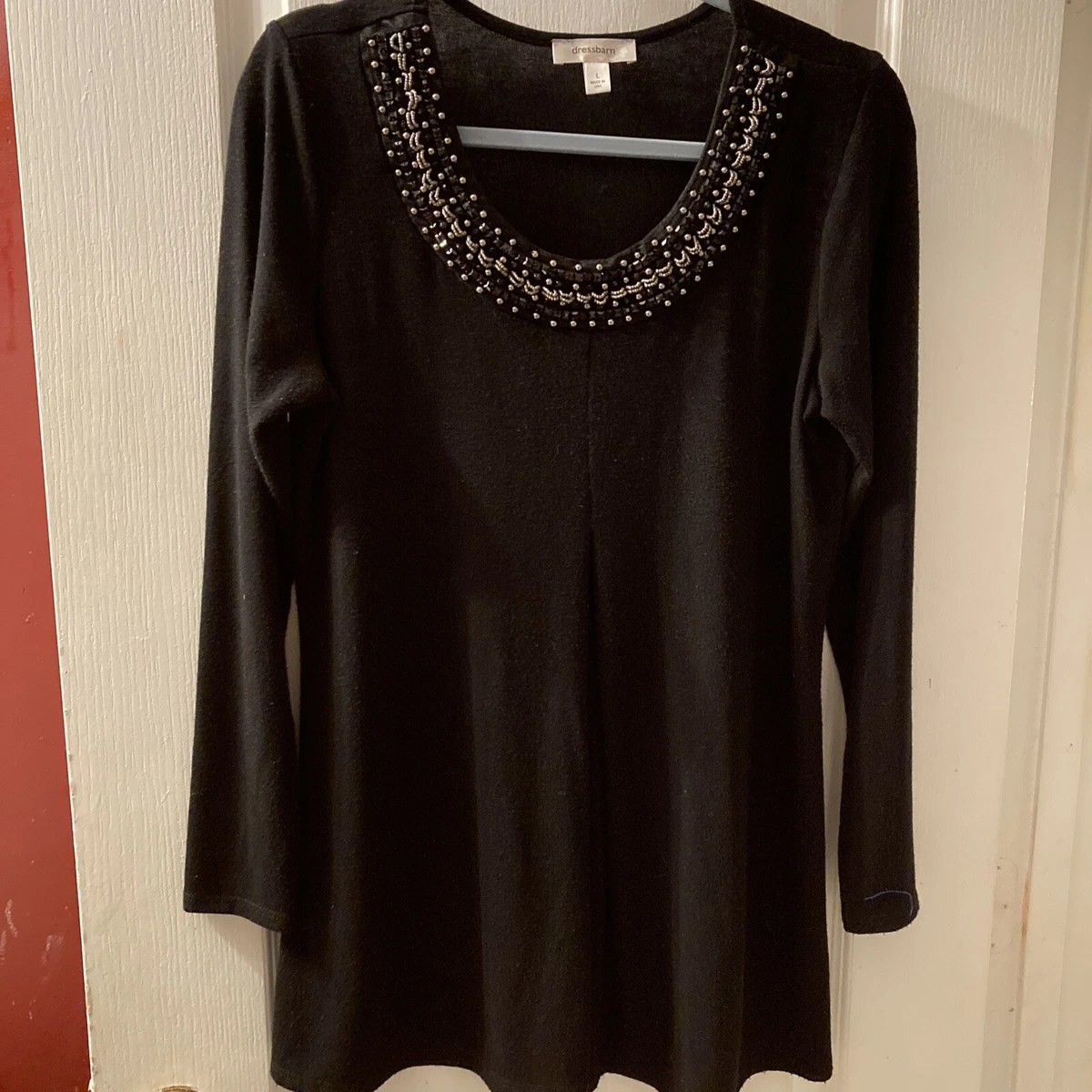 Dress barn Women Black Long Sleeve Deco Top Size L Shoulder To
