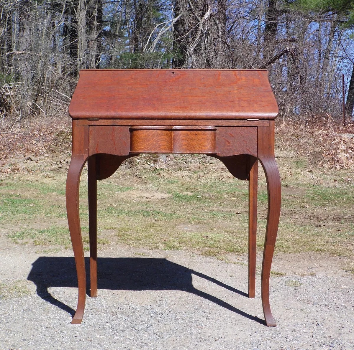 Antique Tiger Oak Slant Front Secretary Desk Queen Anne style Writing Desk