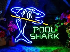 Pool Shark Billiards Game 20"x16" Neon Light Sign Lamp Club Open Display Windows