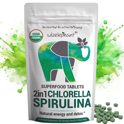 Organic Spirulina Chlorella Tablets - 400 Count - 2-in-1 Superfood Algae Supp...