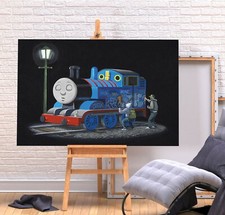 BANKSY THOMAS TANK ENGINE GRAFFITI - TIEF GERAHMTER WANDBILD AUF LEINWAND GRAFFITI DRUCK
