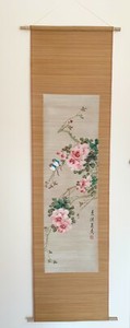 Vintage Chinese Bamboo Scroll Wall Hanging Picture Oriental Arts 59 ins long