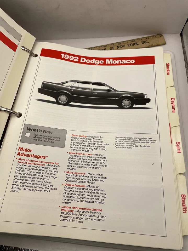 Dodge Salesperson Product Guide Ram Ramcharger Daytona GA11 1992 Foto 4 de 4