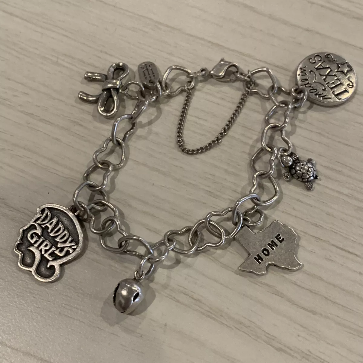 James Avery sterling sliver Heart Link charm bracelet w/ 6 Charms