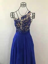 Aspeed Hand Beaded Sheer Blue Gown Sz XS