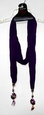 New Purple Scarf with Two Silvertone  Multi-Color Pendants Polyester