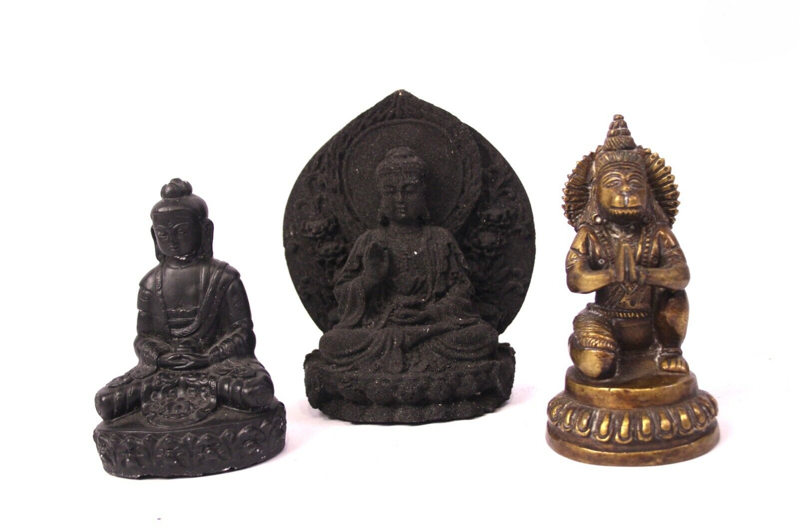 3 szt. Zestaw Hanuman Rzeźba z brązu Figura 588g H 12 cm + Figury Buddy Kamień lawowy Super specjalna cena