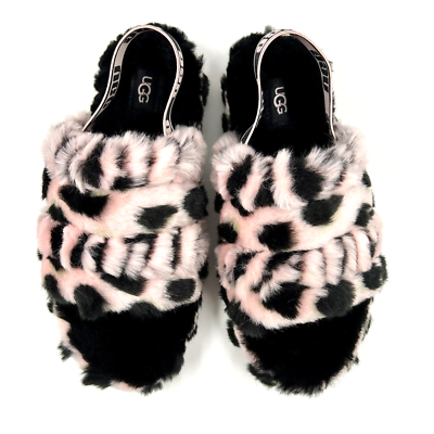 UGG Fluff Yeah Animalia Slides/Slippers Pink Black Leopard - Girls